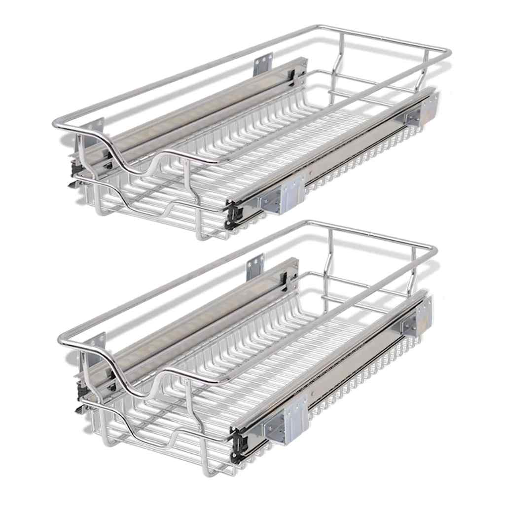 Built-in Drawer Basket Pull-Out 2 pcs. Silver 300 mm