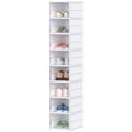 Stackable Plastic Shoe Boxes, 8 Pack Foldable Shoe Storage Boxes with Clear Door, No Assembly, Fit Size 10, White